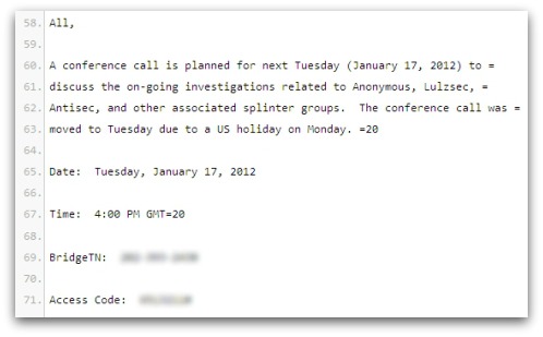 Conference call email, republished by Anonymous