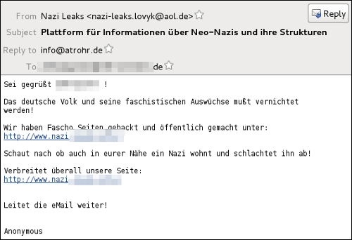 Anonymous spam about neo-nazis
