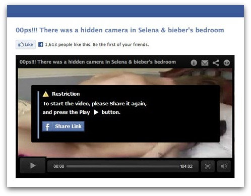 00ps!!! There was a hidden camera in Selena & bieber's bedroom Facebook scam