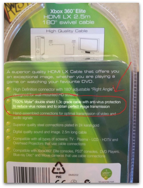 Marketing blurb on back of Xbox 360 Elite HDMI Swivel Cable packaging