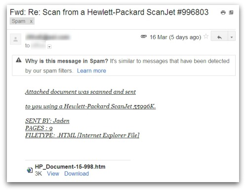 Example of spam on Gmail