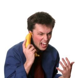 man talking into banana phone