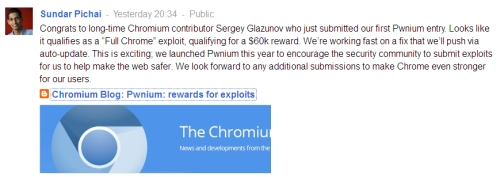 Google congratulates Sergey Glazunov