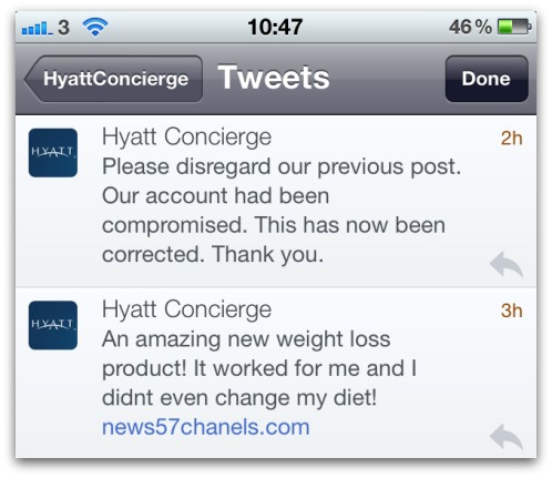 Hyatt Twitter account hacked