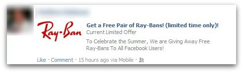 Free Ray Bans scam on Facebook