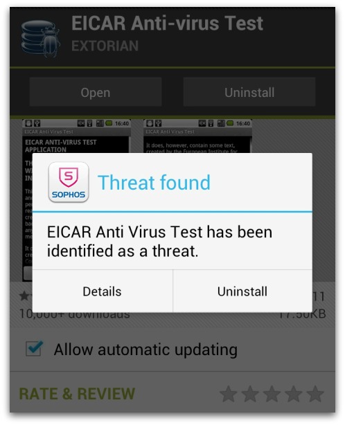 Android Mobile Security and EICAR test file