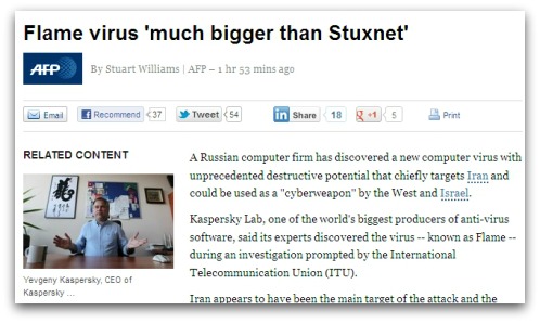 Flame virus bigger than Stuxnet