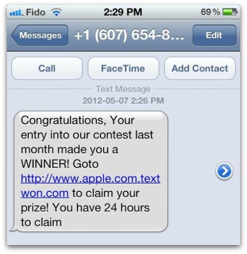 SMS scam message