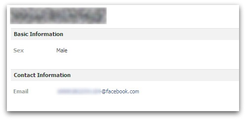 Facebook email address on user's profile