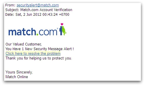Match.com phishing email