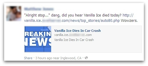 Posting on Facebook about death of Vanilla Ice