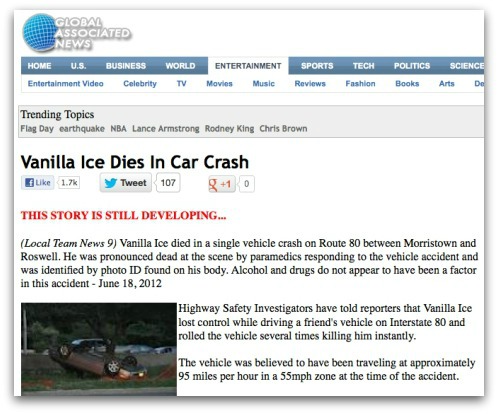 Vanilla Ice dies in car crash
