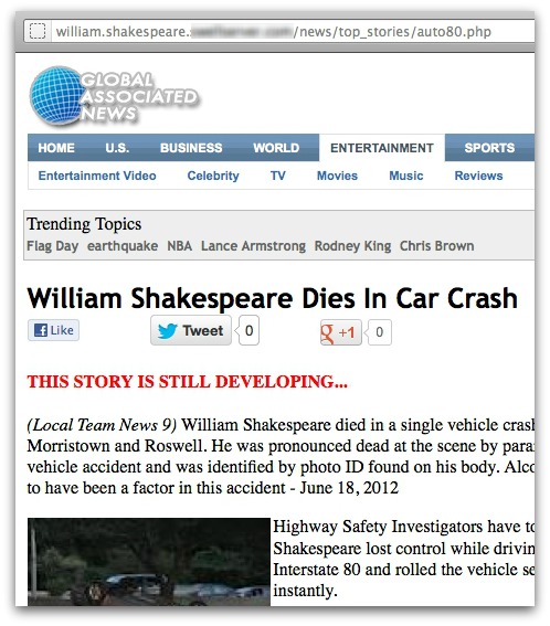 William Shakespeare death hoax