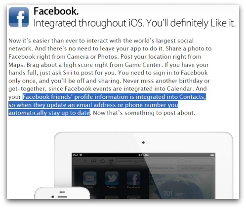 Facebook contact sync on iOS 6