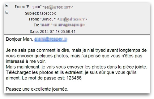 Malicious email written in quasi-French
