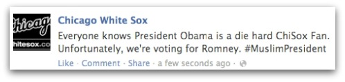 Message posted on Chicago White Sox Facebook page