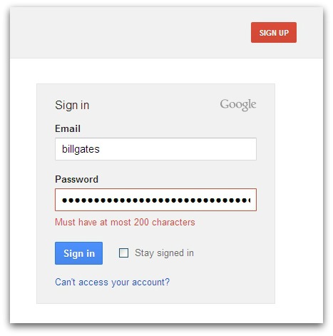 Gmail maximum password length