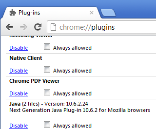 Disable Java in Chrome