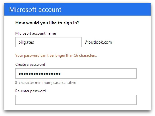 Outlook.com maximum password length