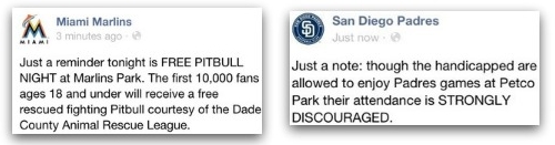 Messages posted on Facebook pages belonging to Miami Marlins and San Diego Padres
