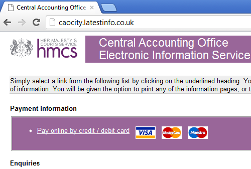 Central Accounting Office Electronic Information Service web page