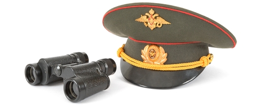 Russian cap and binoculars. Image from Shutterstock