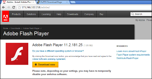 Fake Adobe download page served by Blackhole exploit kit