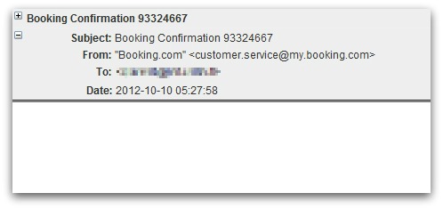 Malicious email claiming to come from Booking.com