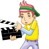 Man with clapperboard. Image from Shutterstock