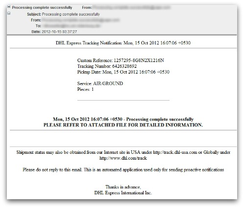 DHL malicious email. Click for larger version