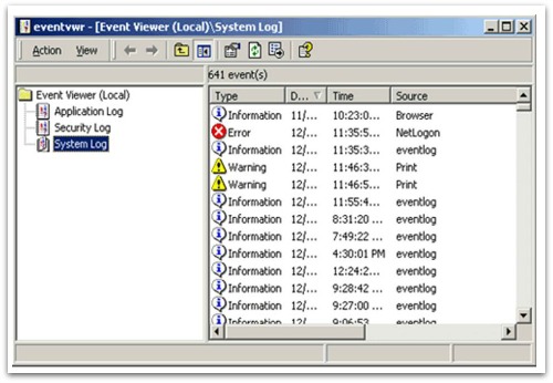 Sample event viewer