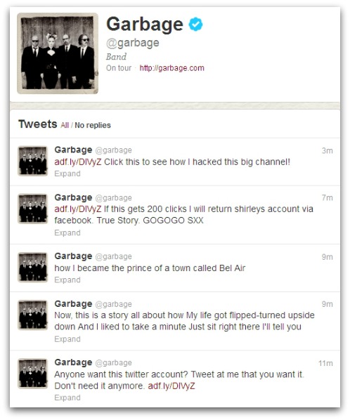 Garbage's Twitter account. Click for a larger version