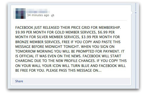 Facebook price grid hoax