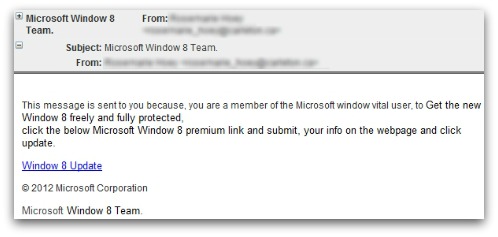 Windows 8 phishing email