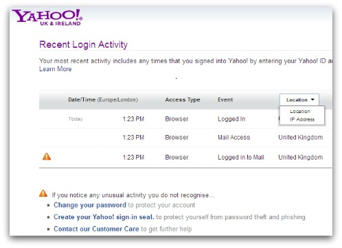 Yahoo activity details