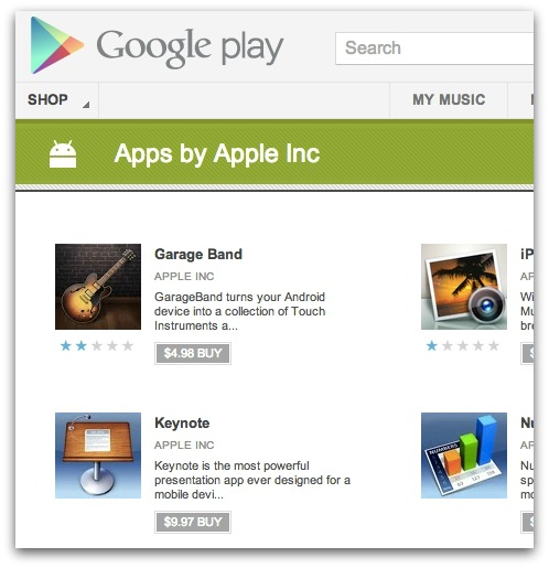 Fake Apple apps on the Android store. Click for larger version