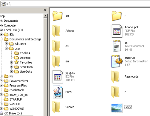 Screenshot of infected file share