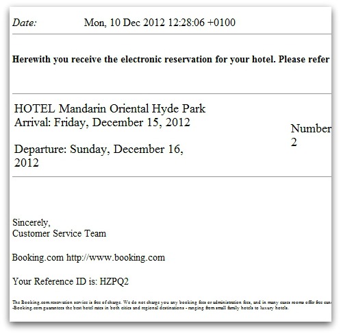Nalicious hotel booking email