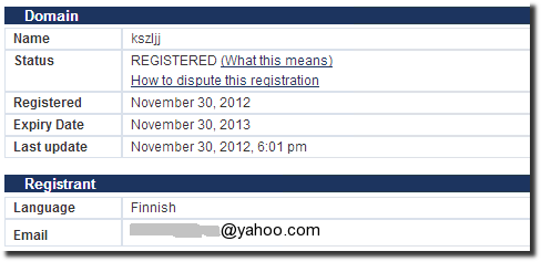 WHOIS registration details