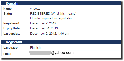 WHOIS registration details
