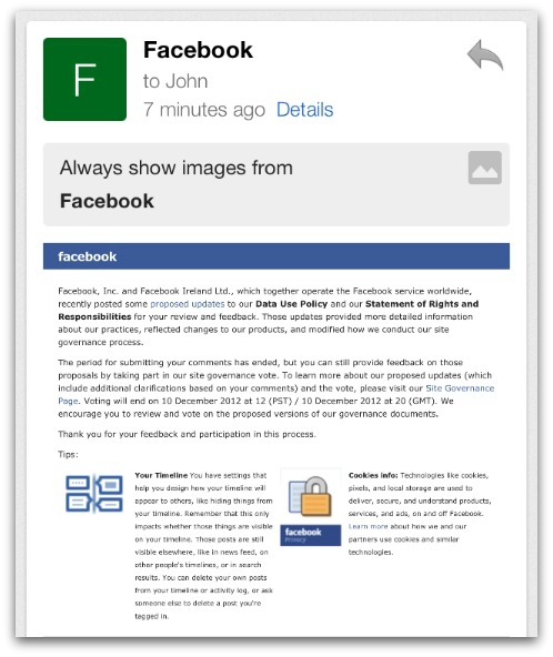 Facebook vote email. Click for larger version
