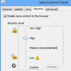 Java control panel