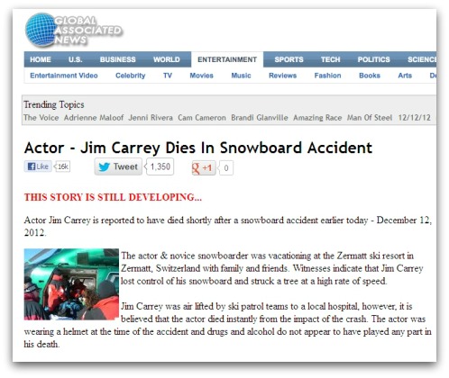 Fake Jim Carrey news story