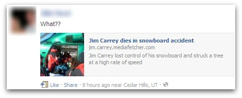 Fake Jim Carrey message on Facebook