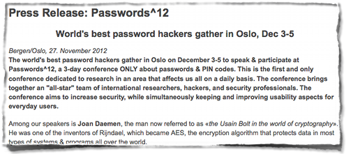 Passwords^12 conference press release