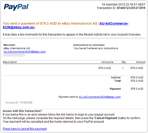 Paypal phishing email