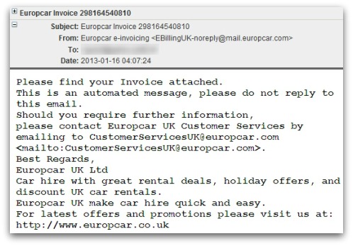 Malicious Europcar email