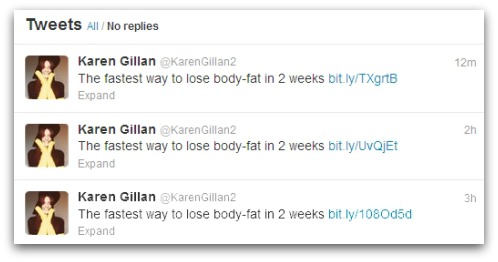 Tweets posted from Karen Gillan's compromised account