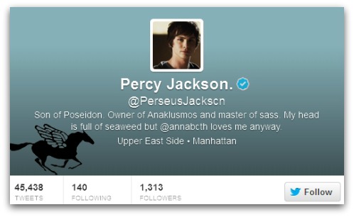 Percy Jackson Twitter account, apparently verified