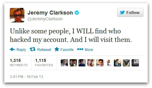 Tweet from Jeremy Clarkson